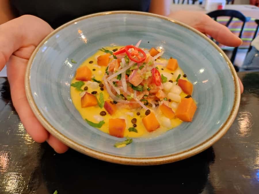 Cusco: Peruvian Cooking Class & Market Tour - Your lunch plate: ceviche, chilcano, lomo saltado, and ají de gallina
