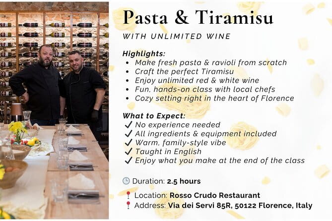 Florence: Pasta & Tiramisu Cooking Class with Unlimited Wine - Rolling fresh pasta: what you actually learn in 3 hours