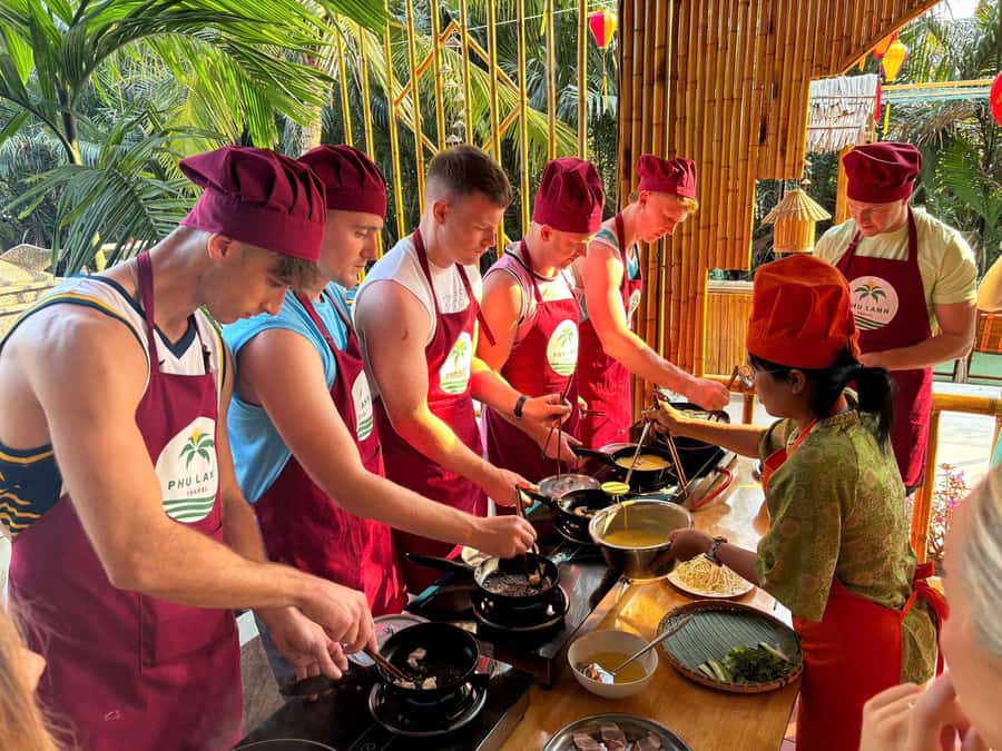 Hoi An: Basket Boat with Lantern-Making & Cooking Class Tour - Phu Lanh Travel welcome break and the village stop by the coconut palms