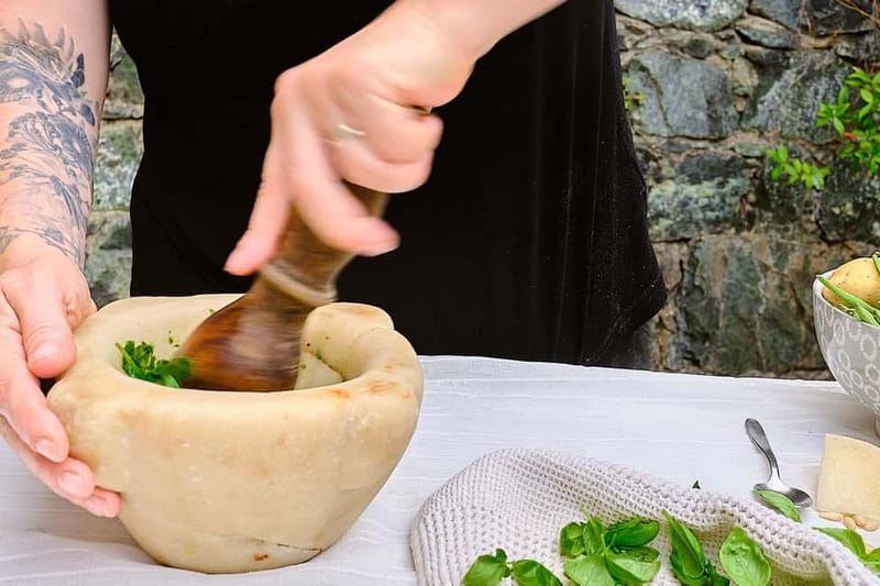 Levanto, Cinque terre: Fresh Pasta and Pesto cooking class - Genovese Pesto in the Mortar: The Difference Starts at Basil