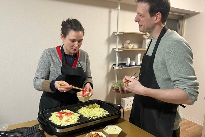 Osaka Okonomiyaki Cooking Class "Learn here and make it at home" - Get Help in English, Japanese, or Spanish