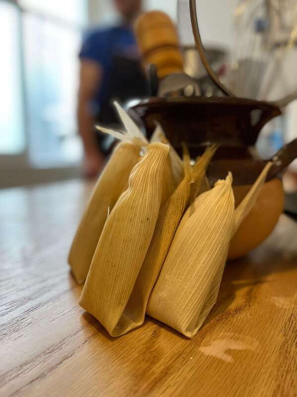 Tamales 101: Multi-variety tamal cooking class and feast - The feast table: artisan dinnerware turns cooking into an evening