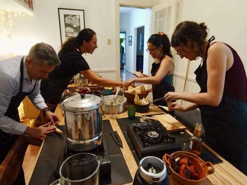 Tamales 101: Multi-variety tamal cooking class and feast - Rolling green tamales: tomatillo sauce you can taste in every bite