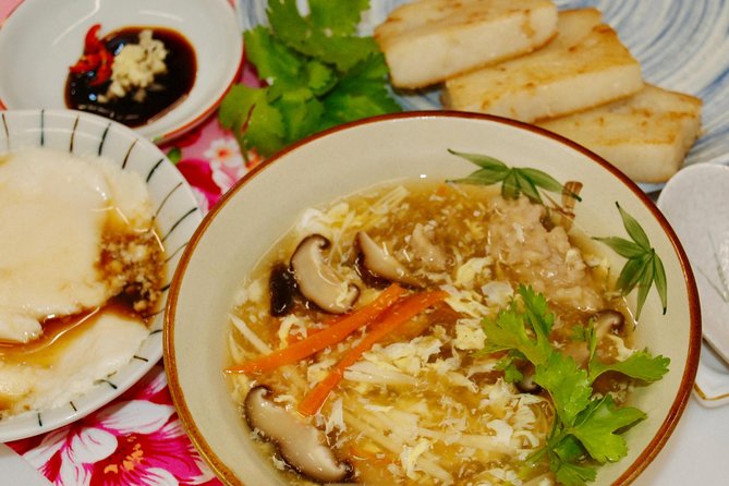 Turnip cake, Pork thick soup, Tofu pudding. Taiwan Traditional Light Meals Experience-C (Taipei Cooking Class) - Timing at 14:30: how the 2.5 hours usually feels